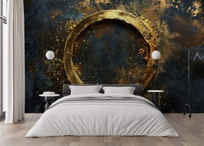 A gold circle with a dark background concept, AI-generated Wall mural