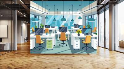 A simple and elegant office room featuring a desk and chair for work or study, elegant office interior, Modern office workspace with desk and plants Ai generated Wall mural