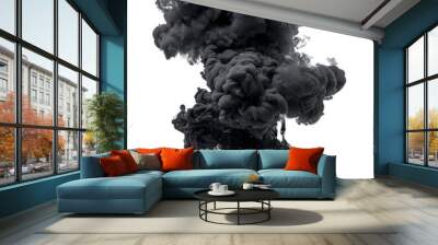 A swirling mass of black smoke rising against a plain transparent background creates a dramatic visual contrast in a conceptual art piece Wall mural