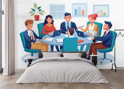 A team of professionals discussing in a modern office setting. Ai generated Wall mural