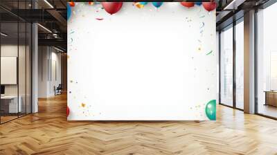 Birthday border with balloons on a white background, romantic background , Ai generated Wall mural