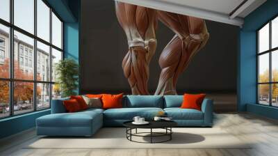 Diagram showcasing the muscles of the legs and feet, emphasizing their roles in movement and stability, Bent knees with strong, defined muscles, AI generated Wall mural