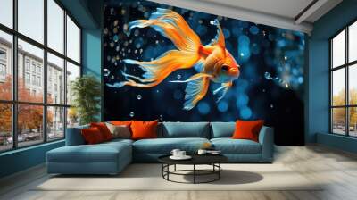 Goldfish in the aquarium Beautiful underwater, The tank is filled with beautiful and colorful gold fish that are swimming around, Ai generated Wall mural