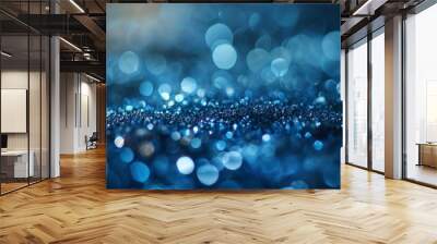 Sapphire glitter bokeh background. Unfocused shimmer royal blue sparkle. Crystal droplets glitter wallpaper, Ai generated Wall mural