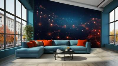 Technology grid, connection line, technology background design . Abstract technology background with connecting dots and lines, Ai generated Wall mural