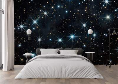 The night sky sparkles with countless stars, casting a magical glow over the darkness., A celestial display of twinkling stars against a deep black backdrop, AI generated Wall mural