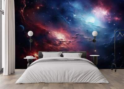 Universe galaxy wallpaper star particle motion on black background, starlight nebula in galaxy at universe Space background, Ai generated Wall mural