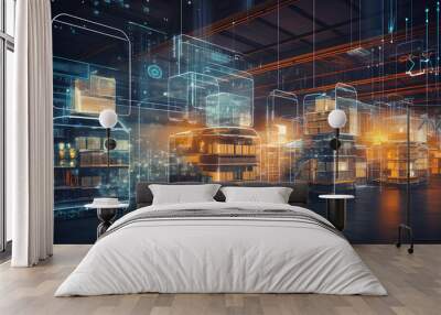  Futuristic technology. Digitalization of Industry process, retail warehouse. Wall mural