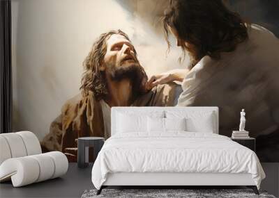  Jesus healing a blind man by touching his eyes. Biblical Series Wall mural