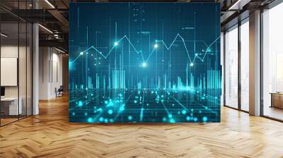 Data concept with digital financial chart graphs and diagrams.  Stock market growth. Wall mural