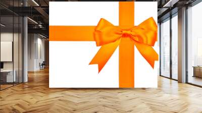 Gift orange ribbon and bow isolated on white background. Wall mural