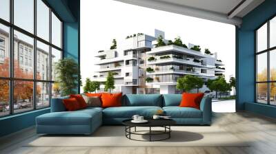 Modern residential building multi-storey under at the white background. Wall mural