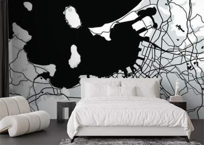 Fukuoka Japan vector monochrome map Wall mural