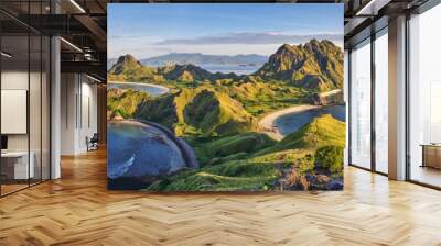 Landscape view from the top of Padar island in Komodo islands, Flores, Indonesia. Wall mural