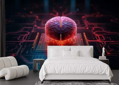 3D human brain on a circuit board Wall mural