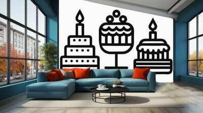 Birthday Cake Icons Set - Vector Illustration, Logo Icon, Clipart Design, Line Art, Outline Vector, Silhouette  Wall mural