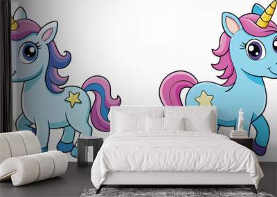 Cute cartoon character happy magic unicorn on white . Wall mural