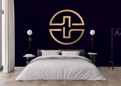 I letter the initial golden color logo circle shape for the corporate company. Wall mural