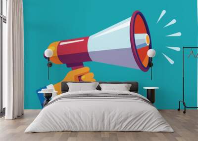 hand holding megaphone bullhorn vector illustration  Wall mural