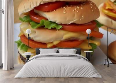 Tasty hamburger with tomatoes and sauce Wall mural