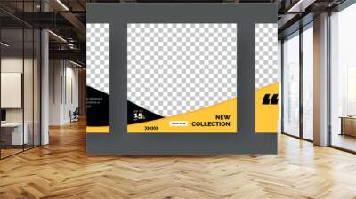 Set of Editable minimal square banner template. Black and yellow background color with stripe line shape. Suitable for social media post and web internet ads. Vector illustration with photo college Wall mural