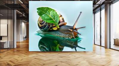 snail on a blue background Wall mural