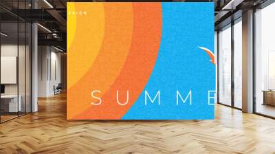 Abstract minimal summer horizontal poster, cover, card with bright sun in the blue sky and modern typography. Summer holidays, journey, vacation travel illustration. Promo ads design template Wall mural