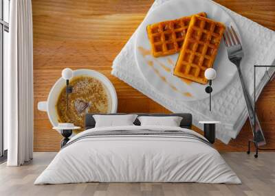 Aromatic coffee and tender waffles for dessert Wall mural