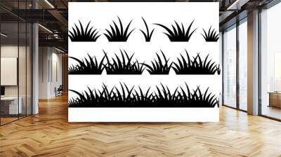 Black silhouette grass vector, horizontal border. Set of elements for design, meadow, field, plants. The illustration is isolated on a white background. Wall mural