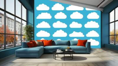 Cloud set isolated on blue background. Vector illustration Wall mural