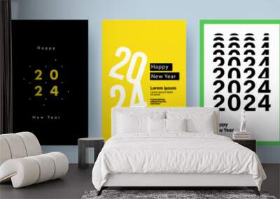 Creative concept of 2024 Happy New Year posters set. Design templates with typography logo 2024 for celebration and season decoration. Minimalistic trendy backgrounds for branding, banner, cover, card Wall mural