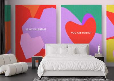 Creative concept of Happy Valentines Day cards set. Modern abstract art design with hearts, geometric and liquid shapes. Templates for celebration, ads, branding, banner, cover, label, poster, sales Wall mural