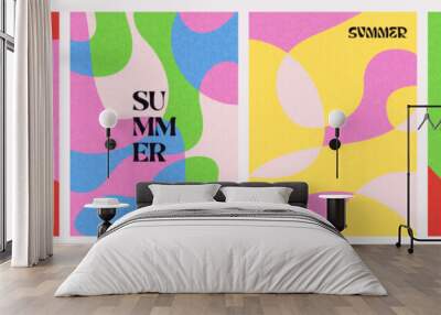 creative concept of summer bright and juicy cards set. modern abstract art design with liquid shapes Wall mural