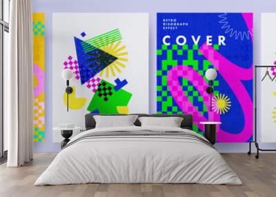 Creative covers, layouts or posters concept in modern minimal style for corporate identity, branding, social media advertising, promo. Trendy geometric design templates with
retro risograph effect Wall mural