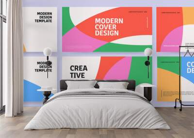 Creative covers or horizontal posters  in modern minimal style for corporate identity, branding, social media advertising, promo. Modern layout design template with dynamic colorful overlay lines Wall mural