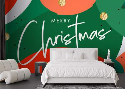 Merry Christmas and Happy New Year banner. Trendy modern art Xmas design with typography, gold foil pressed dots and painted texture elements. Horizontal poster, greeting card, header for website Wall mural