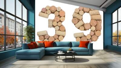 Number 39 thirty nine made of wine corks Isolated on white background Wall mural