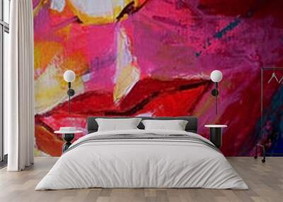 Rough abstract image of a part of a female face. Multi-colored brushstroke strokes on canvas. Handwork. Wall mural