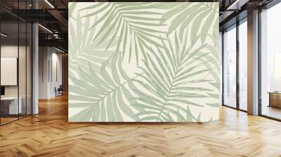 Abstract tropical foliage background in pastel olive green colors Wall mural