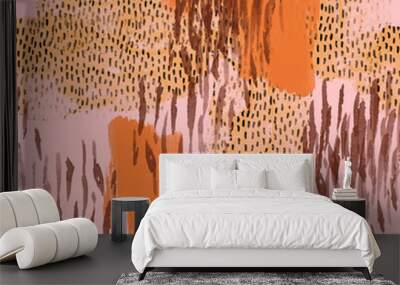 Hand painted illustration in retro colors for fabric, wrapping design, animal print inspired Wall mural