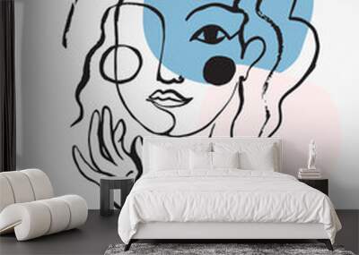 Modern continuous line art in cubism style with geometric shapes Wall mural