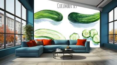 Watercolor cucumber Wall mural