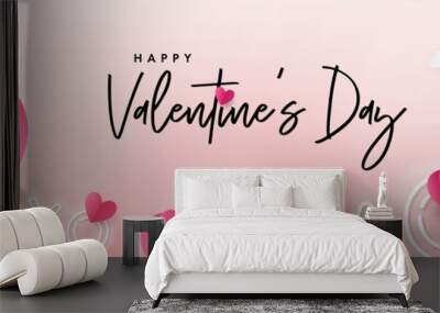 Valentines Day modern background design for Website header, greeting or Sale banner, flyer, poster in paper cut style with frame made of cute flying Origami Hearts over clouds and neon XO text symbol Wall mural