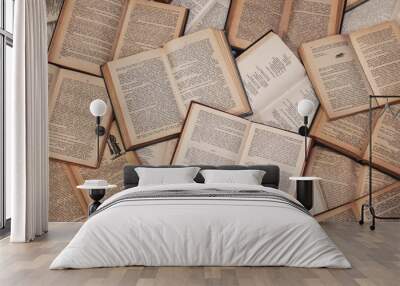 Overhead closeup shot of open books of literature - perfect for background Wall mural