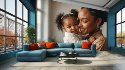 African American enjoy   woman with little daughter at home Wall mural