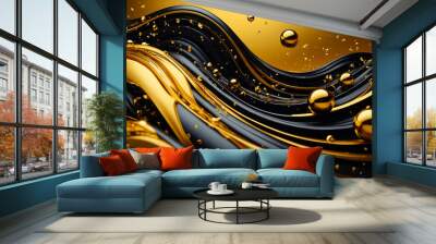 beautiful abstract background black and gold, wave, ball Wall mural