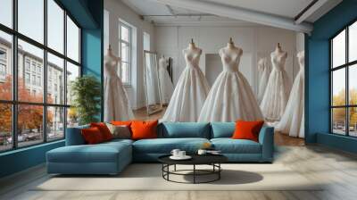 Beautiful wedding dresses in the salon Wall mural