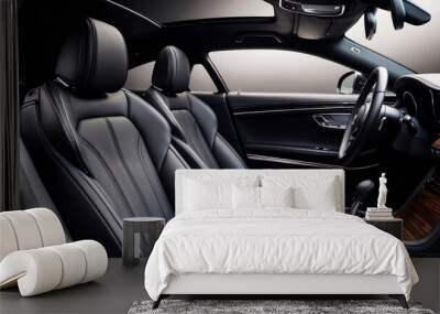 Black leather interior in a luxury car Wall mural