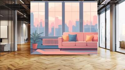 Cozy living room with heating radiator, flat design illustration Wall mural