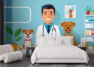 Cute cartoon male veterinarian doctor, flat design illustration Wall mural